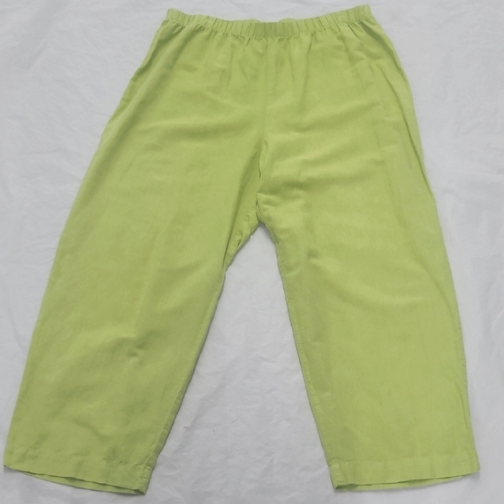 Lime Green Capri Pants Cropped Linen Cotton Blend Vintage Breathable Lightweight
